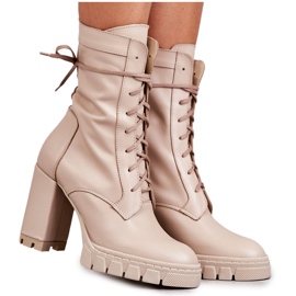 PA2 Lederstiefel für Damen auf der beigefarbenen Edna-Plattform