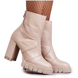 Lederstiefel auf High Heel Beige Elia