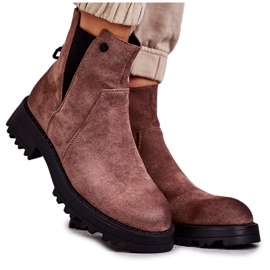 PJ1 Warme Stiefel aus Wildleder mit flachem Absatz Hellbraune Salome