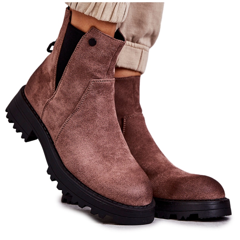 PJ1 Warme Stiefel aus Wildleder mit flachem Absatz Hellbraune Salome