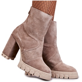 Wildlederstiefel auf High Heel Beige Elia