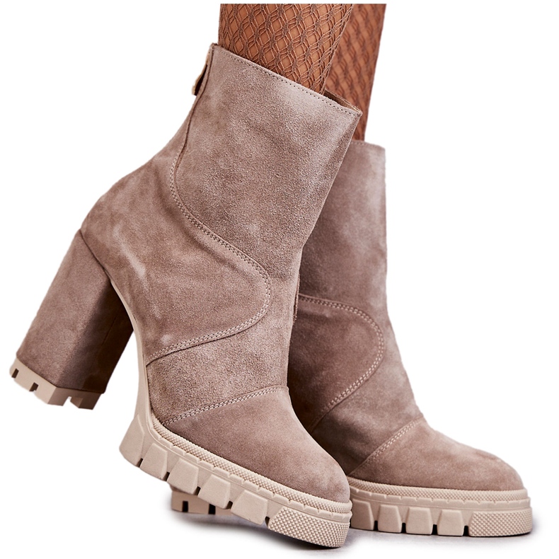 Wildlederstiefel auf High Heel Beige Elia