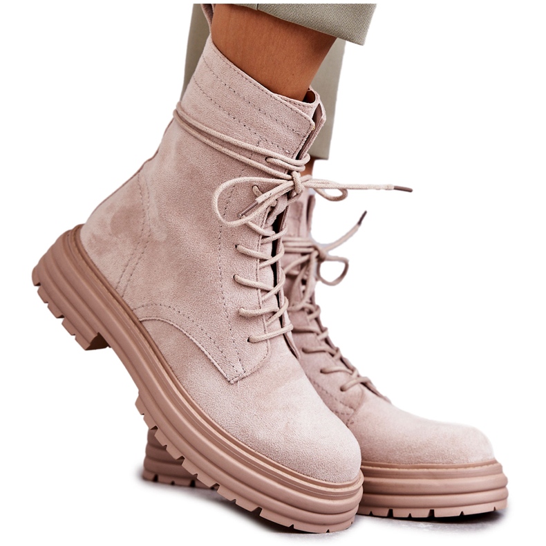 S.Barski Damen Wildlederstiefel Gebunden Beige Afra