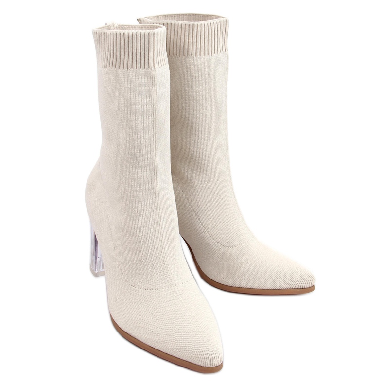Carolyn Beige hochhackige Sockenstiefel