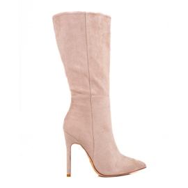 Beigefarbene Damenstiefel mit hohen Absätzen