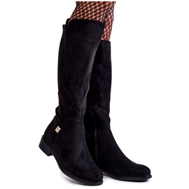 S.Barski Wildleder Flache Stiefel Schwarz Giulia