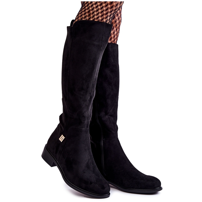 S.Barski Wildleder Flache Stiefel Schwarz Giulia