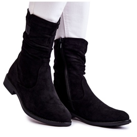 S.Barski Geknitterte Wildlederstiefel für Damen Schwarz Joanne