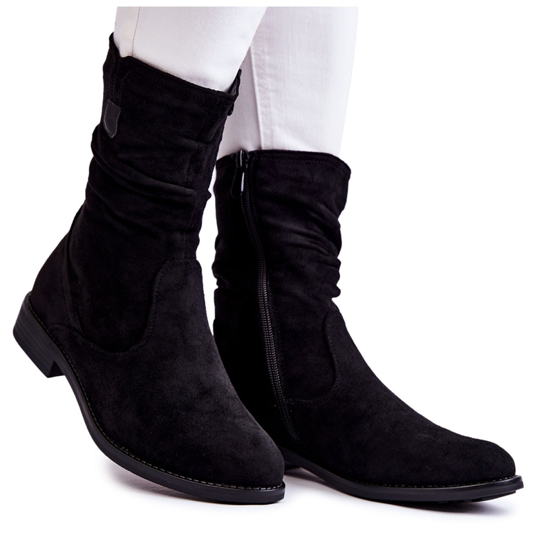 S.Barski Geknitterte Wildlederstiefel für Damen Schwarz Joanne