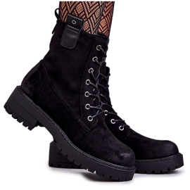 PJ1 Schwarze Ritta warme Wildleder-Schnürstiefel