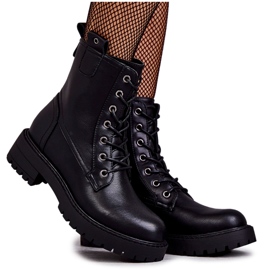 PJ1 Schwarze Ritta Warme Schnürstiefel aus Leder