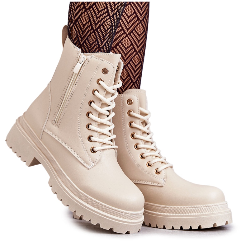 Warmer Damen Lederstiefel hellbeige Dorchen