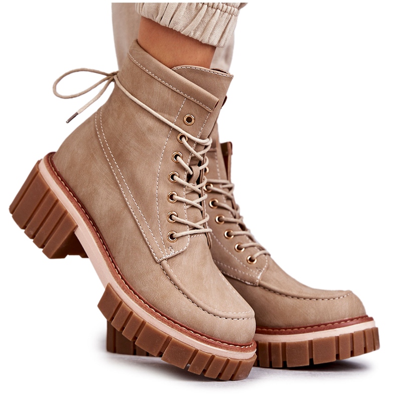 Modische warme Damenstiefel Beige Gerda