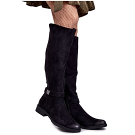 Vinceza Damenstiefel aus Wildleder mit flachem Absatz Schwarz Henrike