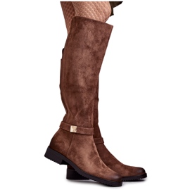 Vinceza Damenstiefel aus Veloursleder mit flachem Absatz Beige Henrike braun