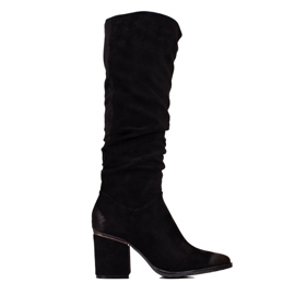 W. Potocki Damen-Wildlederstiefel auf dem Potocki-Posten mit gekräuseltem Obermaterial schwarz