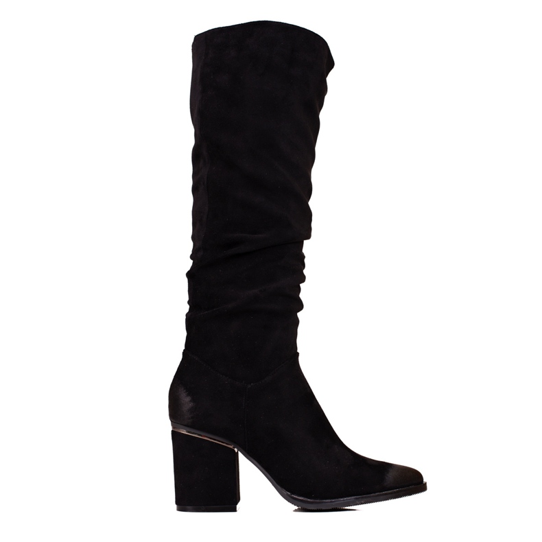 W. Potocki Damen-Wildlederstiefel auf dem Potocki-Posten mit gekräuseltem Obermaterial schwarz