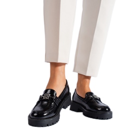 Lack-Mokassins für Damen auf dicker Shelovet-Sohle schwarz