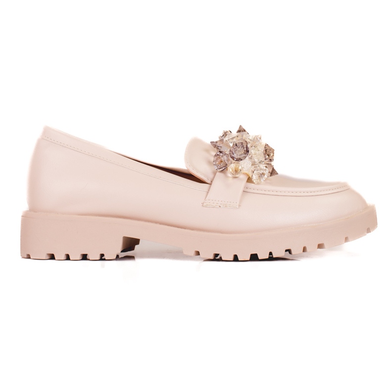 Shelovet Damen-Wildleder-Loafer mit beigen Kristallen