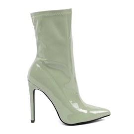 Damen-Stiefeletten mit hohem Absatz aus grünem Lackleder