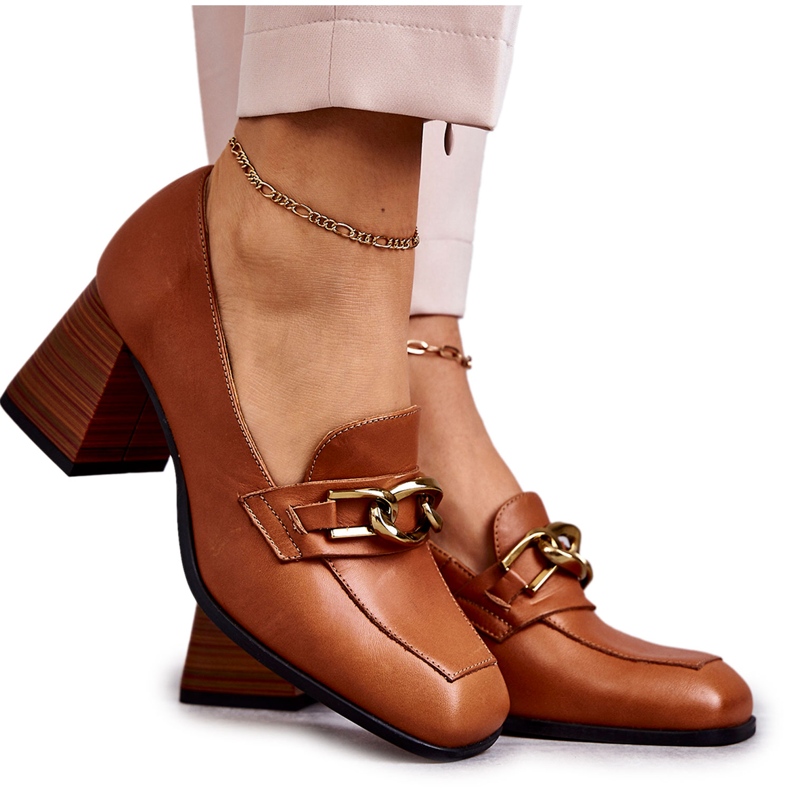 Lederpumps mit Kette Laura Messi 2514 Camel braun