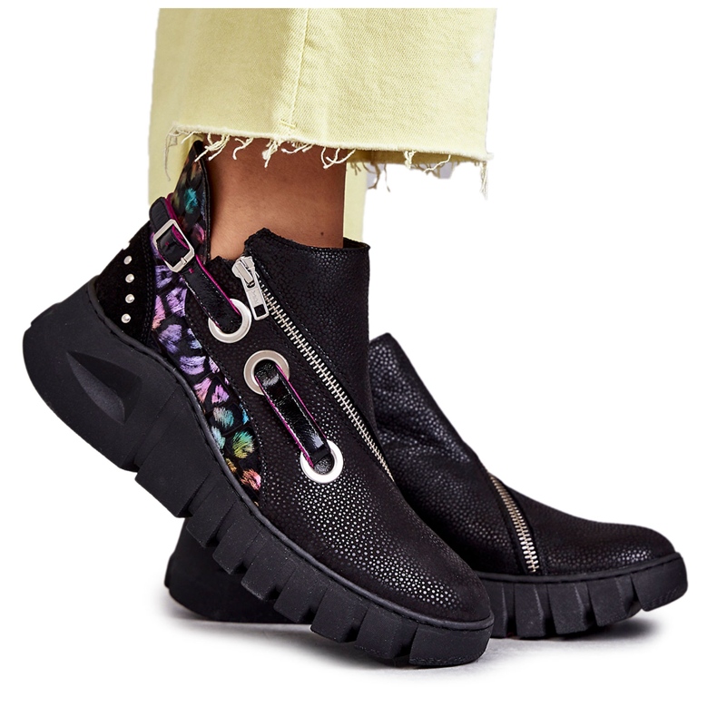 Lederstiefel Maciejka mit Flecken 05660-20 Schwarz mehrfarbig