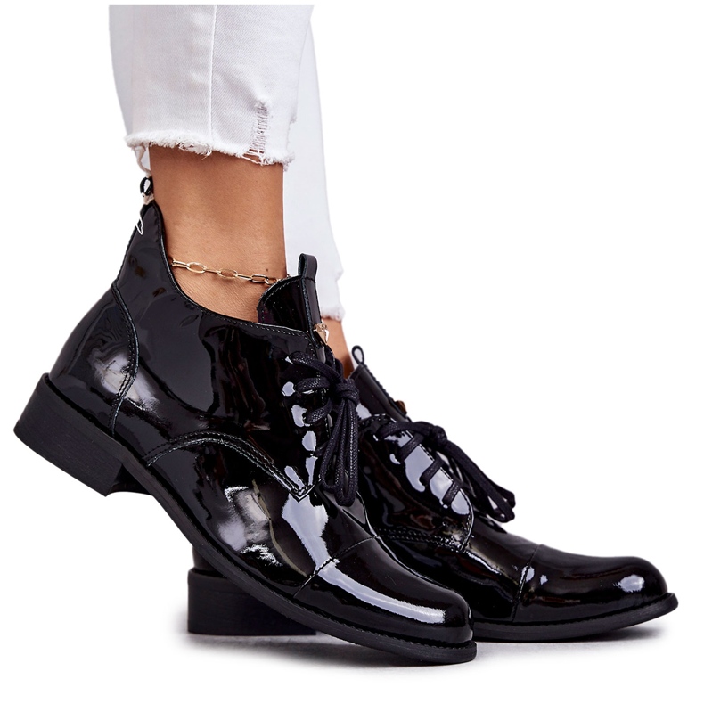 Lack Booties Schnürstiefel Nicole 2781 Schwarz