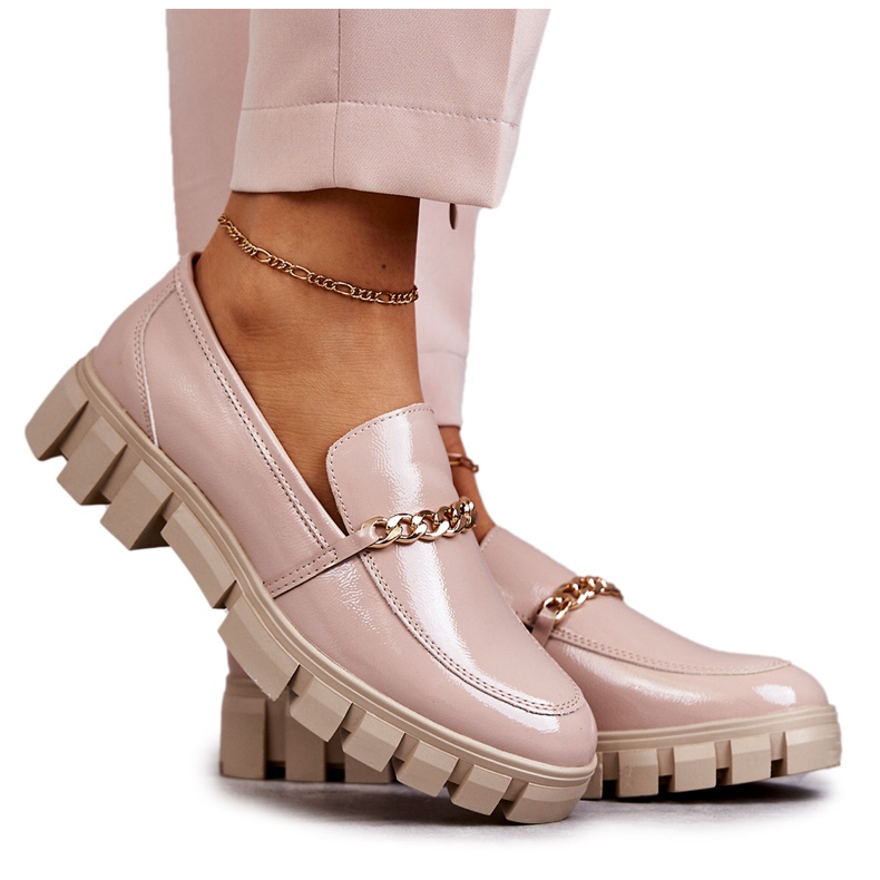 Sergio Leone Lackierte Schuhe mit Kette Beige Anne