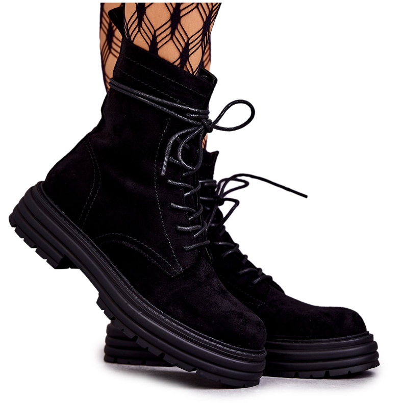 S.Barski Damen Wildlederstiefel Gebunden Schwarz Afra