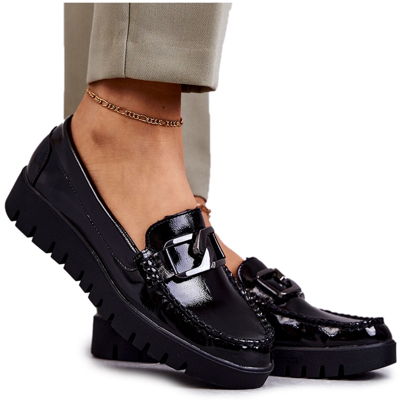 Sergio Leone Lackierte Loafer auf der schwarzen Kjersti-Plattform