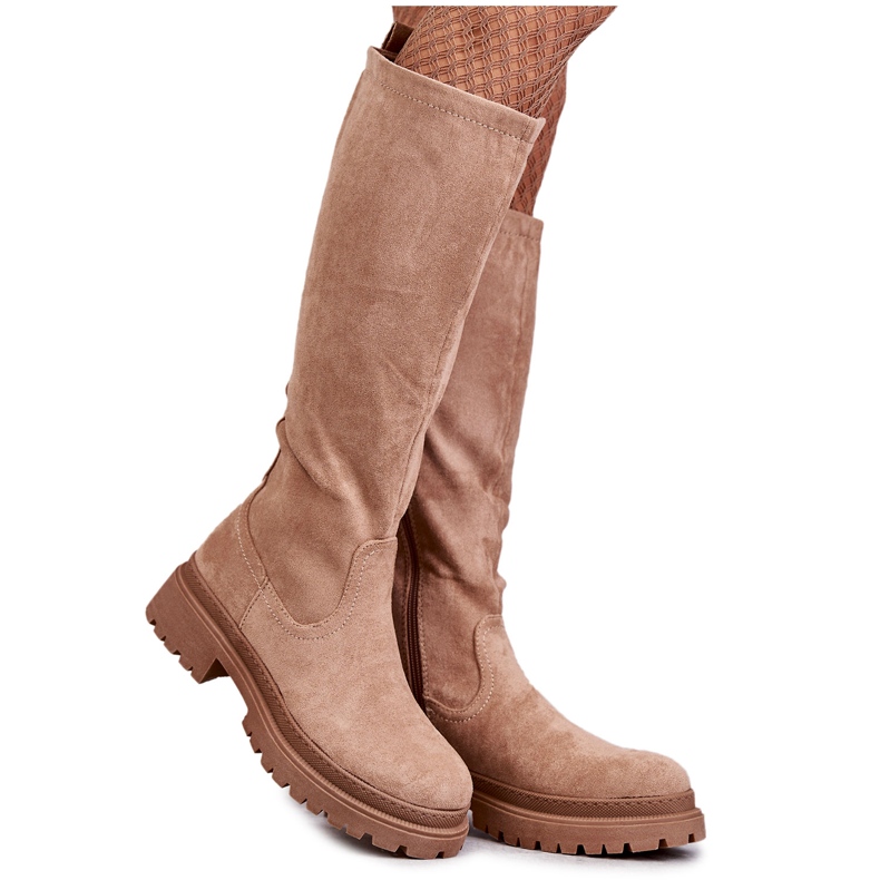 PE1 Warme kniehohe Damenstiefel Beige Helma