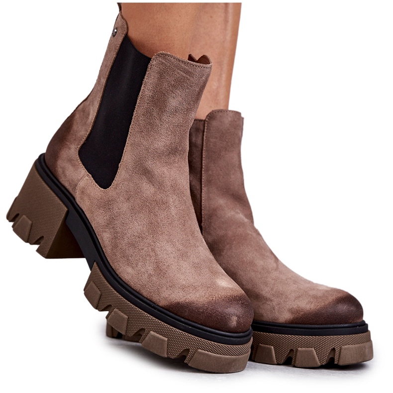 Damen Wildleder Plateaustiefel Beige Hilde braun