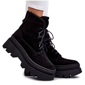 Wildleder Warme Schnürstiefel Schwarz Elisabeth