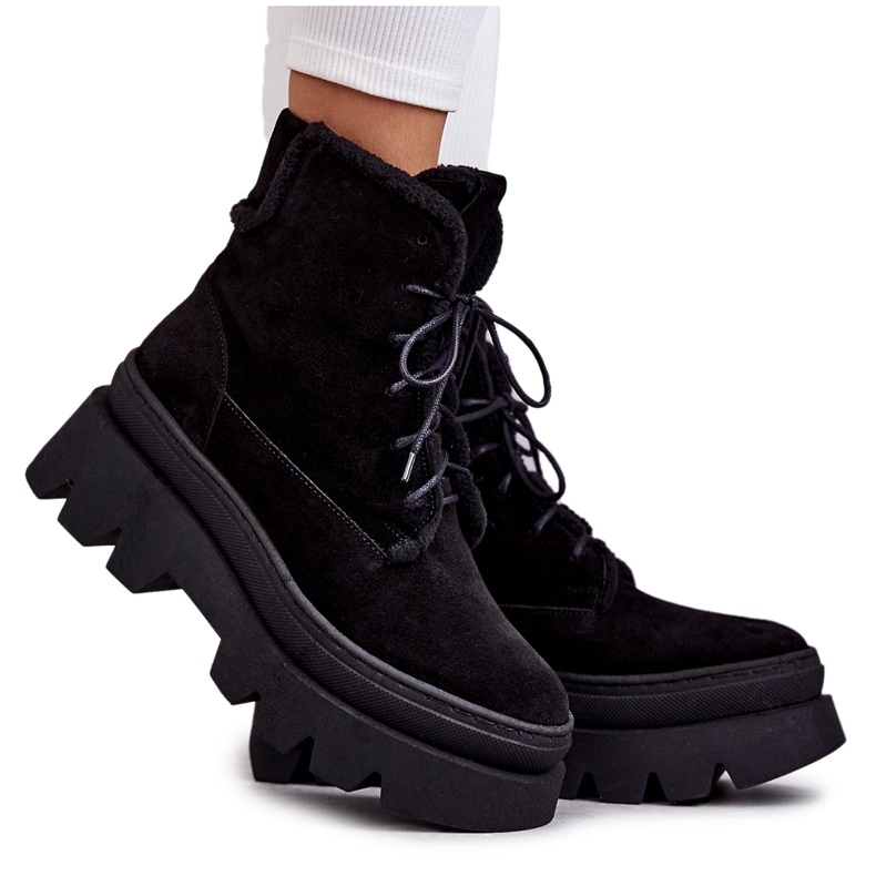 Wildleder Warme Schnürstiefel Schwarz Elisabeth