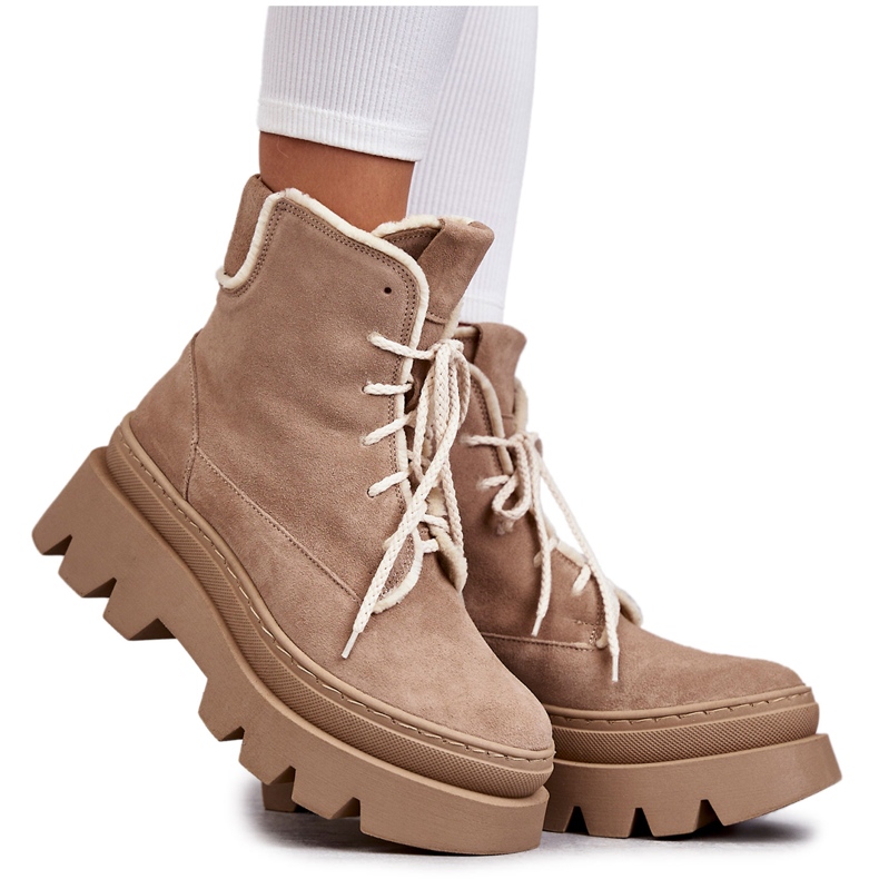 PL5 Wildleder Warme Schnürstiefel Beige Elisabeth braun