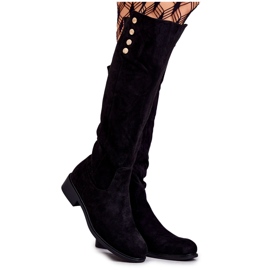 S.Barski Schwarze Laura warme Wildlederstiefel mit flachem Absatz