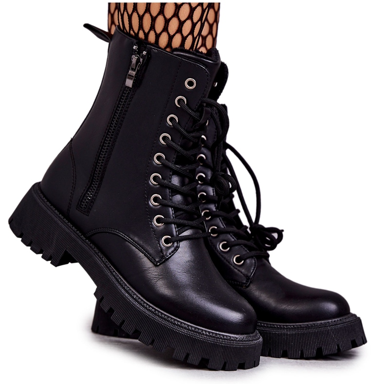 PE1 Leder warme Stiefel Arbeiter gebunden Black Maria schwarz