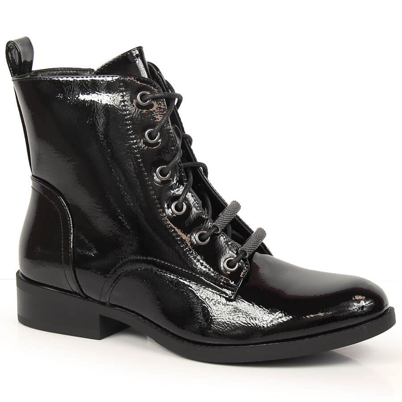 S.Barski Lackierte, isolierte Damenstiefel mit flachem Absatz von S. Bararski schwarz