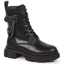 Schwarze Ledertaschen für Frauen mit einer Kette, warmer schwarzer Big Star KK274486