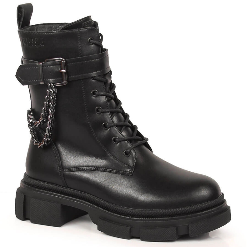 Schwarze Ledertaschen für Frauen mit einer Kette, warmer schwarzer Big Star KK274486