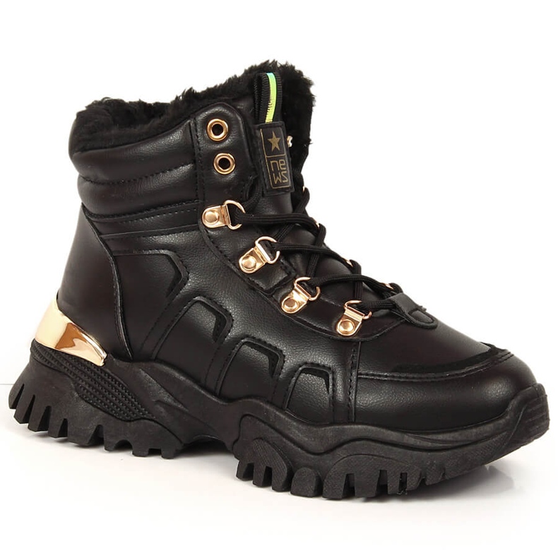 Damen-Plateau-Schneestiefel mit Fell schwarz NEWS