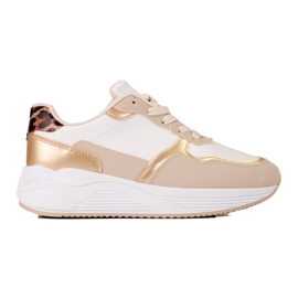 Damensneaker Shelovet in Beige und Weiß mit goldenem Einsatz