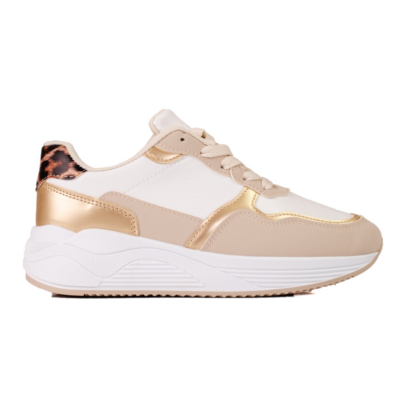 Damensneaker Shelovet in Beige und Weiß mit goldenem Einsatz
