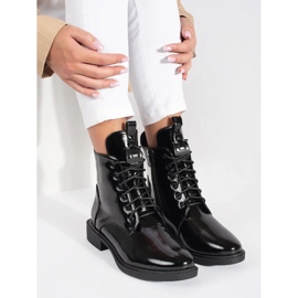 Schwarze Damen-Schnürstiefeletten aus ökologischem Lackleder