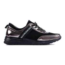 Graue Sportschuhe aus Naturleder schwarz