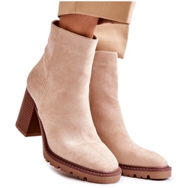 FB1 Damen-Wildlederstiefel mit Absatz und Reißverschluss Beige Odette