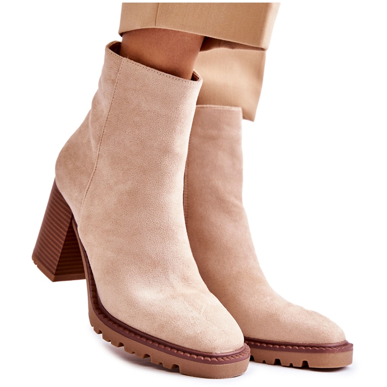 FB1 Damen-Wildlederstiefel mit Absatz und Reißverschluss Beige Odette