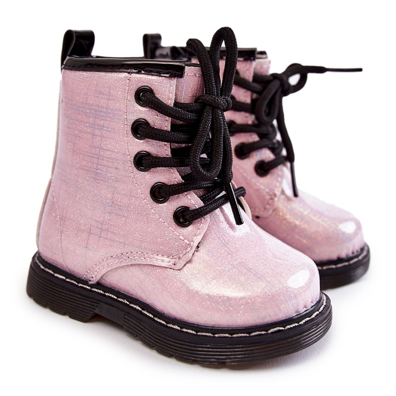 Warme Kinderstiefel mit Reißverschluss in lackiertem Pink Goopy rosa