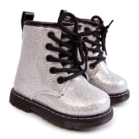FR1 Warme Kinderstiefel mit Reißverschluss Lackiertes Silber Goopy