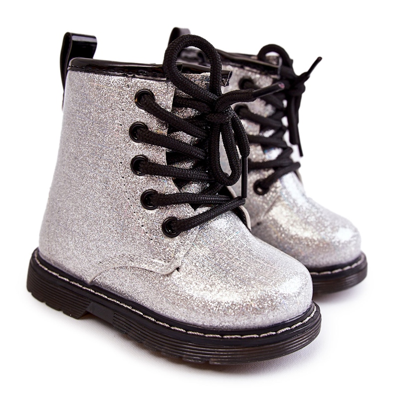 FR1 Warme Kinderstiefel mit Reißverschluss Lackiertes Silber Goopy silber-
